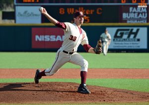 Andrew McDonald pitching a baseball